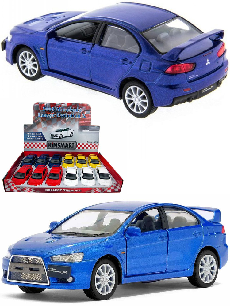 Металлическая машинка Kinsmart 1:36 2008 Mitsubishi Lancer Evolution X KT5329D инерционная / Синий  #1