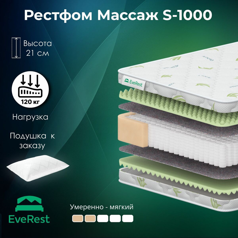 Everest Матрас Рестфом Массаж S1000, Независимые пружины, 95х205 см  #1