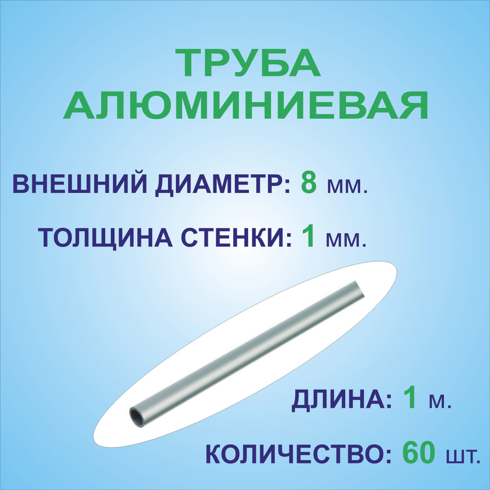 Труба алюминиевая круглая 8х1х1000 мм. ( 60 штук по 1 метру ) сплав АД31Т1, трубка 8х1 внешний диаметр #1