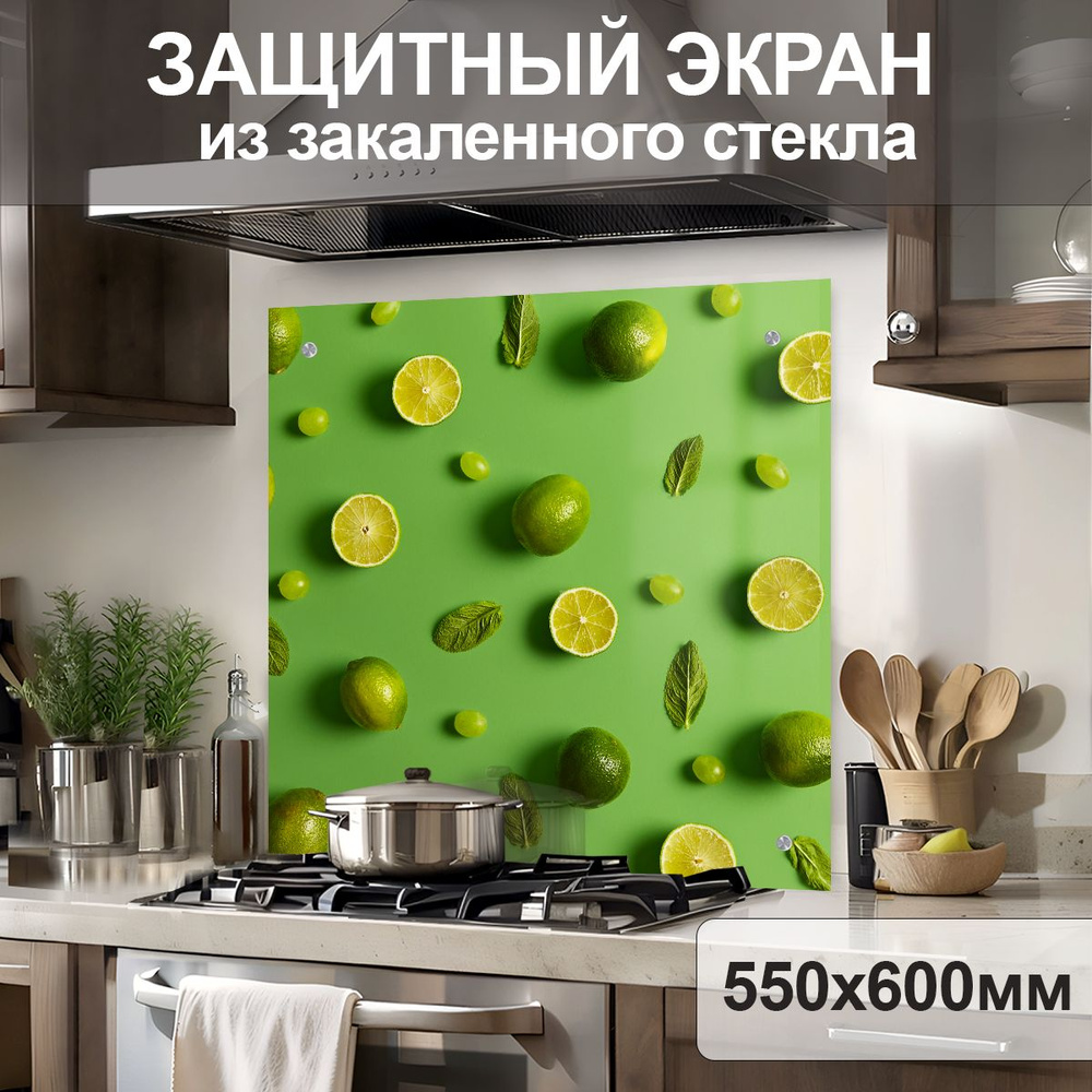 Защитный экран от брызг жира и масла на плиту, стекло "Fresh juicy" 550 х 600  #1