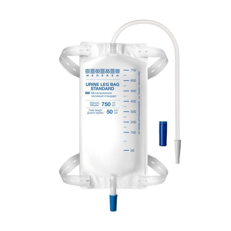 Мочеприемник ножной (мешок для сбора мочи), дневной, 750 мл, трубка 50 см, MEDEREN, 10 шт  #1