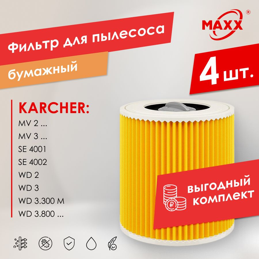 Патронный фильтр PRO KFI 3310 бумажный для пылесоса Karcher WD 2, WD 3, KWD 1 KWD 3, SE 4001 и SE 4002 #1