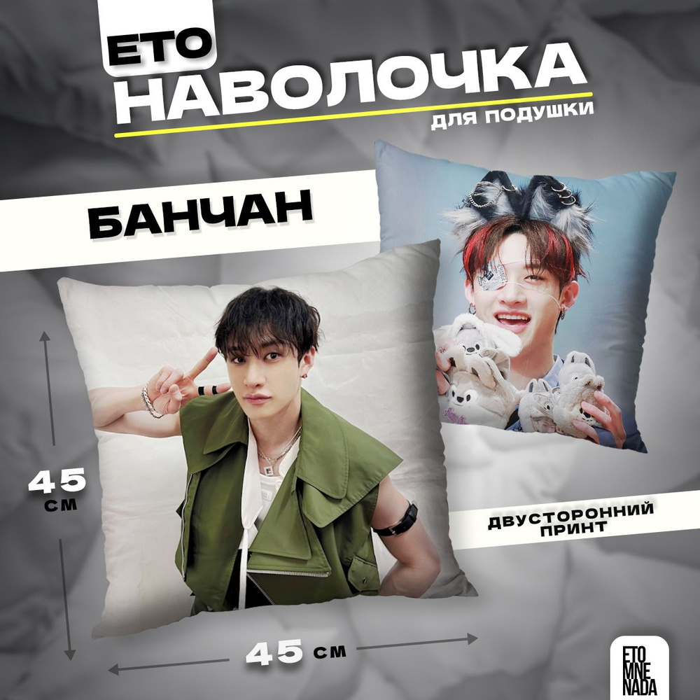 Наволочка декоративная велюровая Stray Kids Бан Чан 45х45 #1