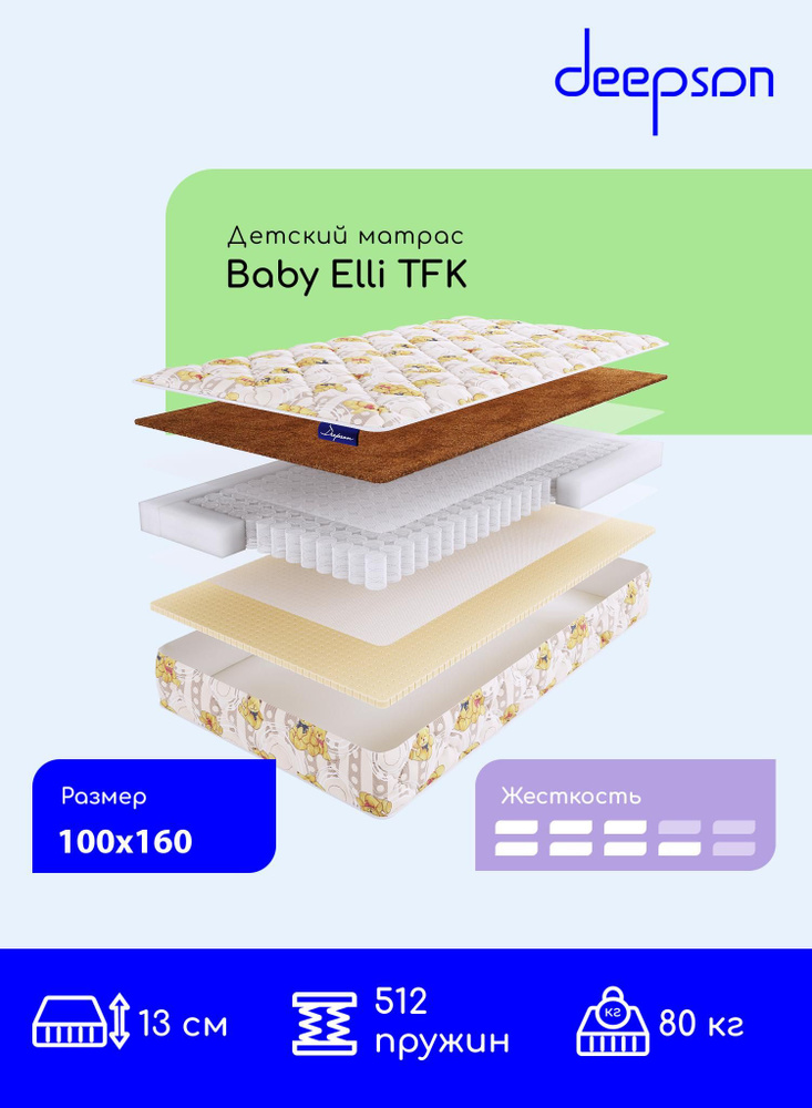 Матрас детский Deepson Baby Elli EVS 500 средней выше средней жесткости, полутороспальный, пружинный, #1