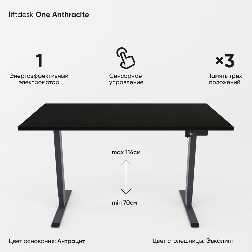 Компьютерный стол с подъемным механизмом регулируемый по высоте одномоторный liftdesk One Антрацит/Эвкалипт #1