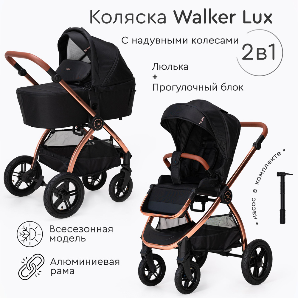 Детская коляска для новорожденных 2в1 Tomix Walker Lux, Black/Rose Gold  #1