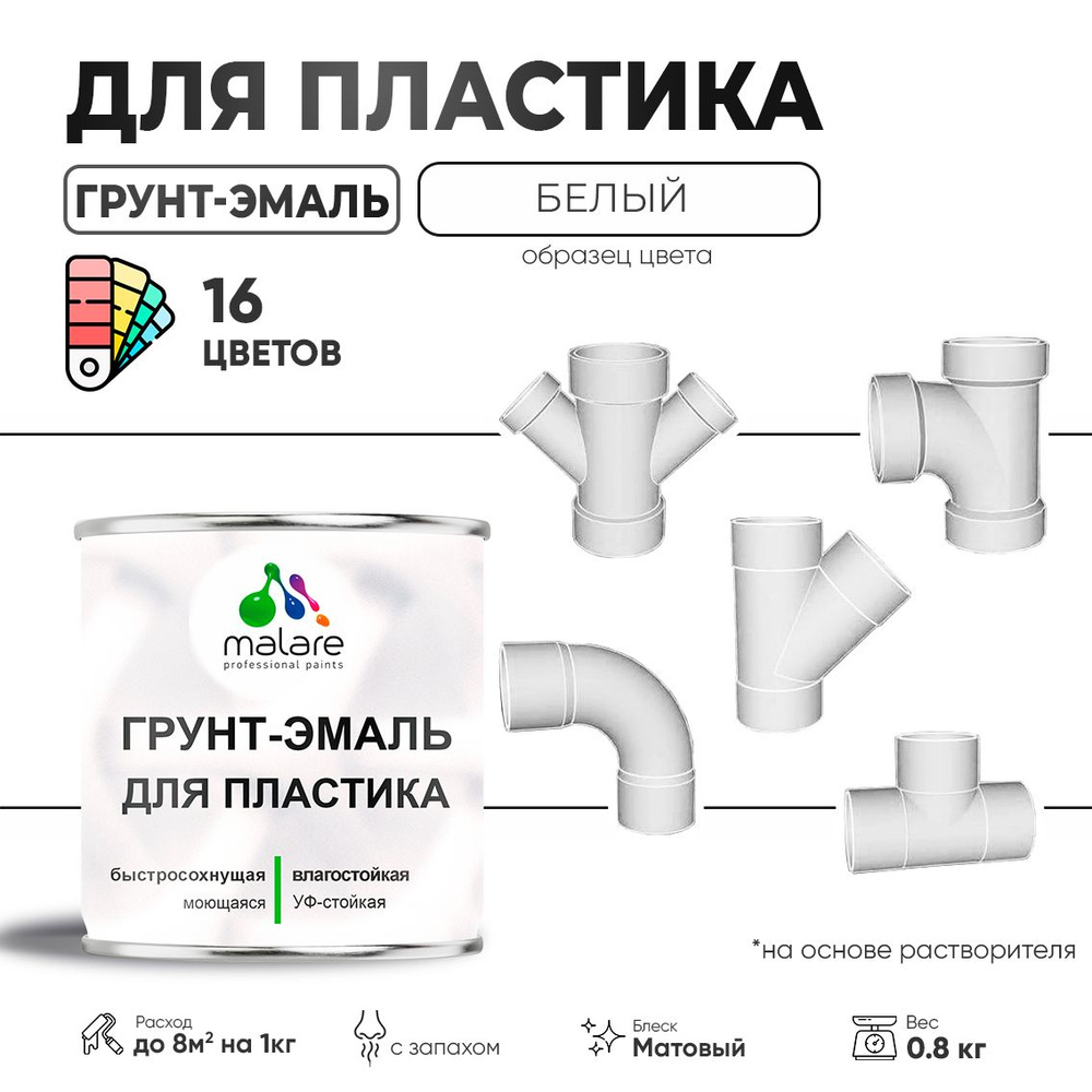 Malare Грунт-эмаль Быстросохнущая, Акриловая, Матовое покрытие, 0.8 кг, белый  #1