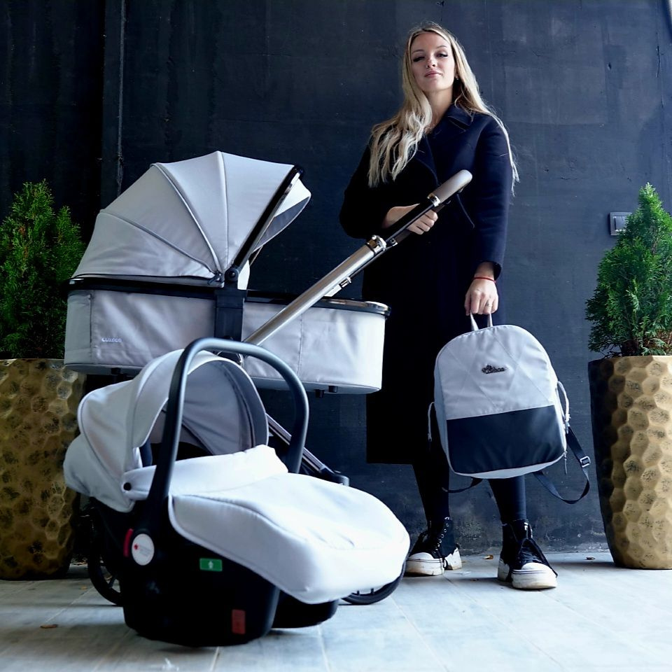 Коляска детская 3в1 Lux Mom B1 New, от 0 до трех лет, с перекидной ручкой, светло-серая  #1