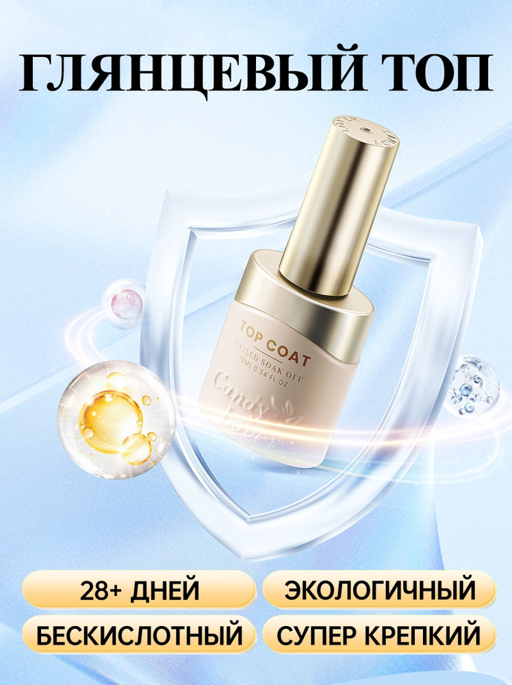 Candy Lover Топ для ногтей глянцевый прозрачный top coat 10мл #1