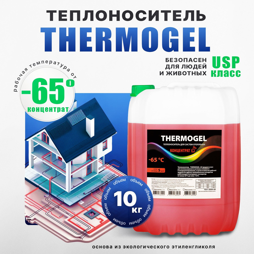 Теплоноситель THERMOGEL этиленгликоль -65 10 кг красный #1