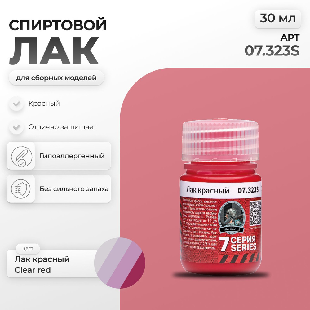 Спиртовой лак для сборных моделей Jim Scale: Лак красный Clear red (30мл) (2)  #1