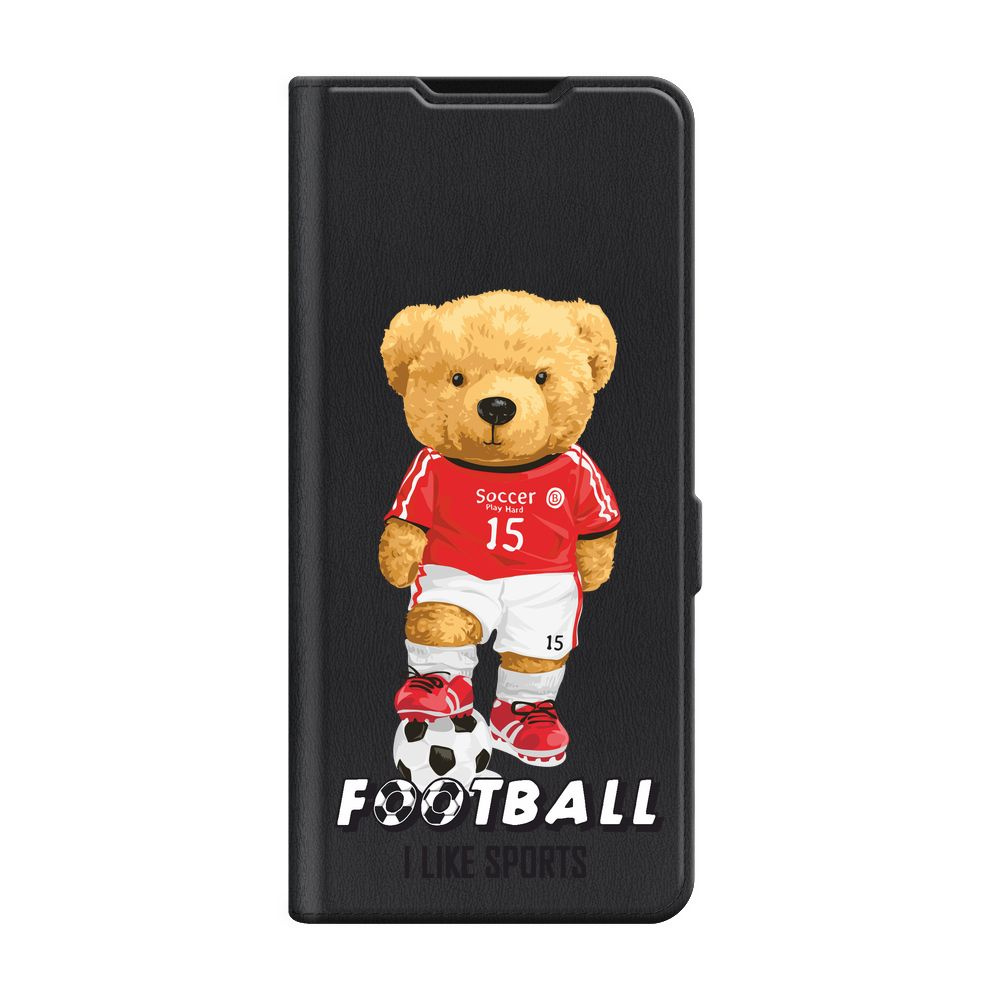 Чехол-книжка на Infinix Smart 9/Hot 50i / Инфиникс Смарт 9/Хот 50i с принтом "Медвежонок Football", черный #1