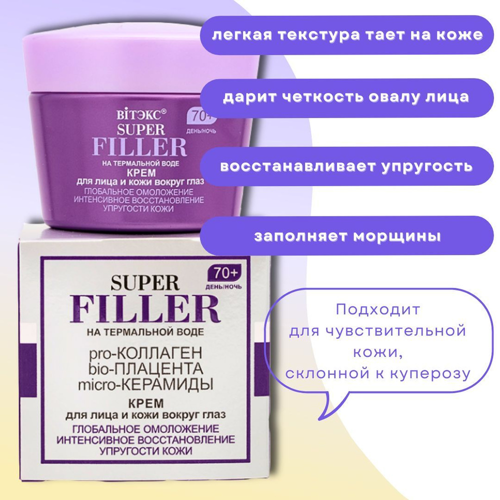 Крем для лица и кожи вокруг глаз 70+, день/ночь Super Filler Витэкс  #1