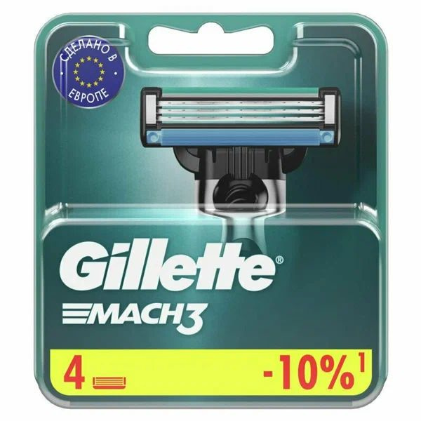 Сменные кассеты Gillette Mach3 для мужской бритвы, 4 шт, с 3 лезвиями прочнее, чем сталь, с улучшенной #1