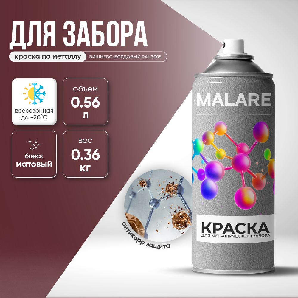 Аэрозольная краска по металлу Malare для крыш и заборов по ржавчине, для наружных работ, быстросохнущая #1