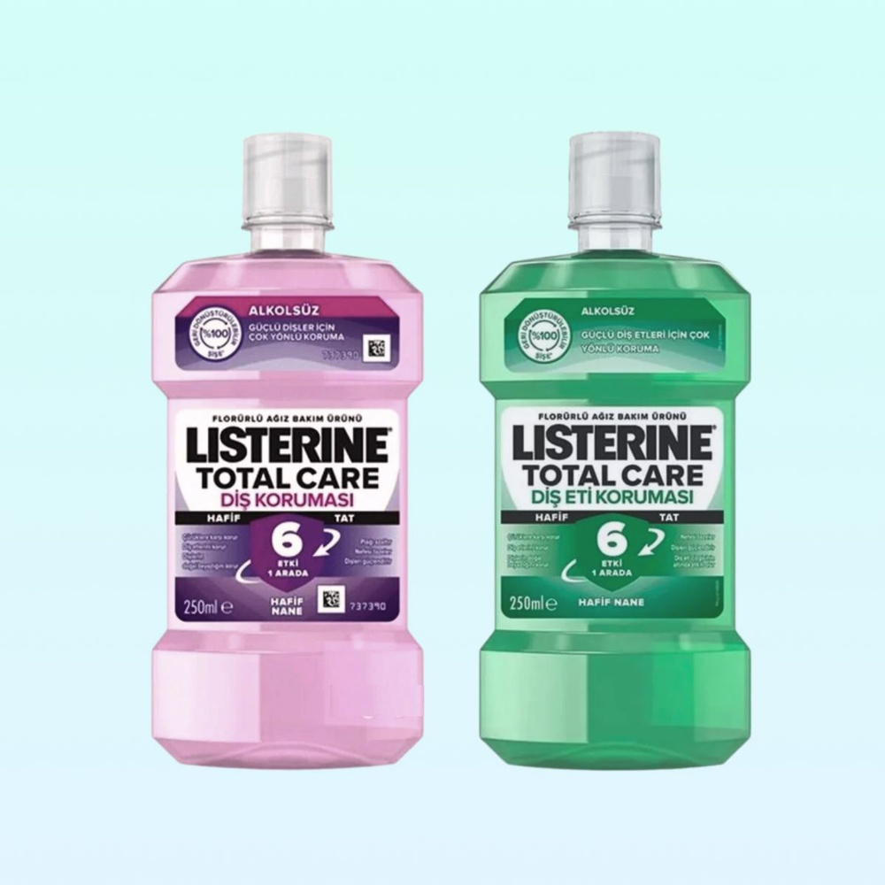 Listerine, набор из 2х штук Total Care hafif, без спирта по 250 мл. Ополаскиватель для полости рта.  #1