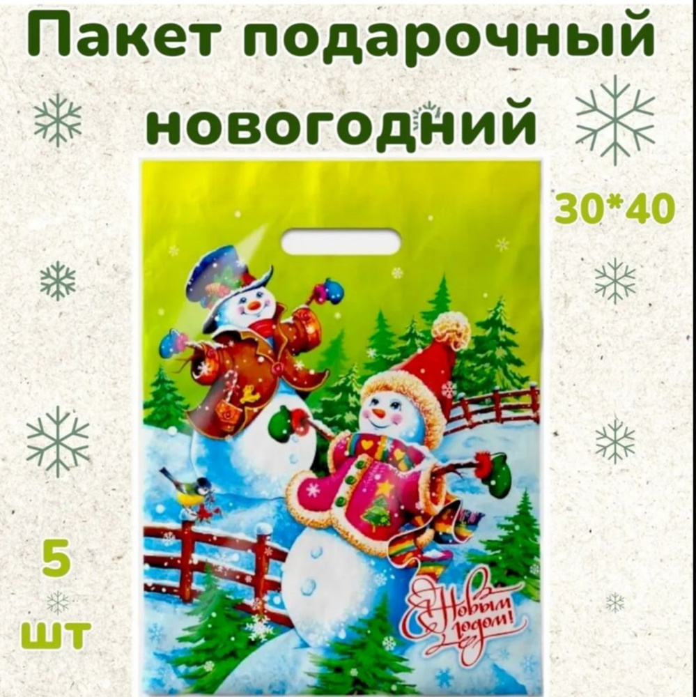 Пакет подарочный новогодний "Веселье", с вырубной ручкой, 40 х 30 см, 30 мкм, 5 шт.  #1