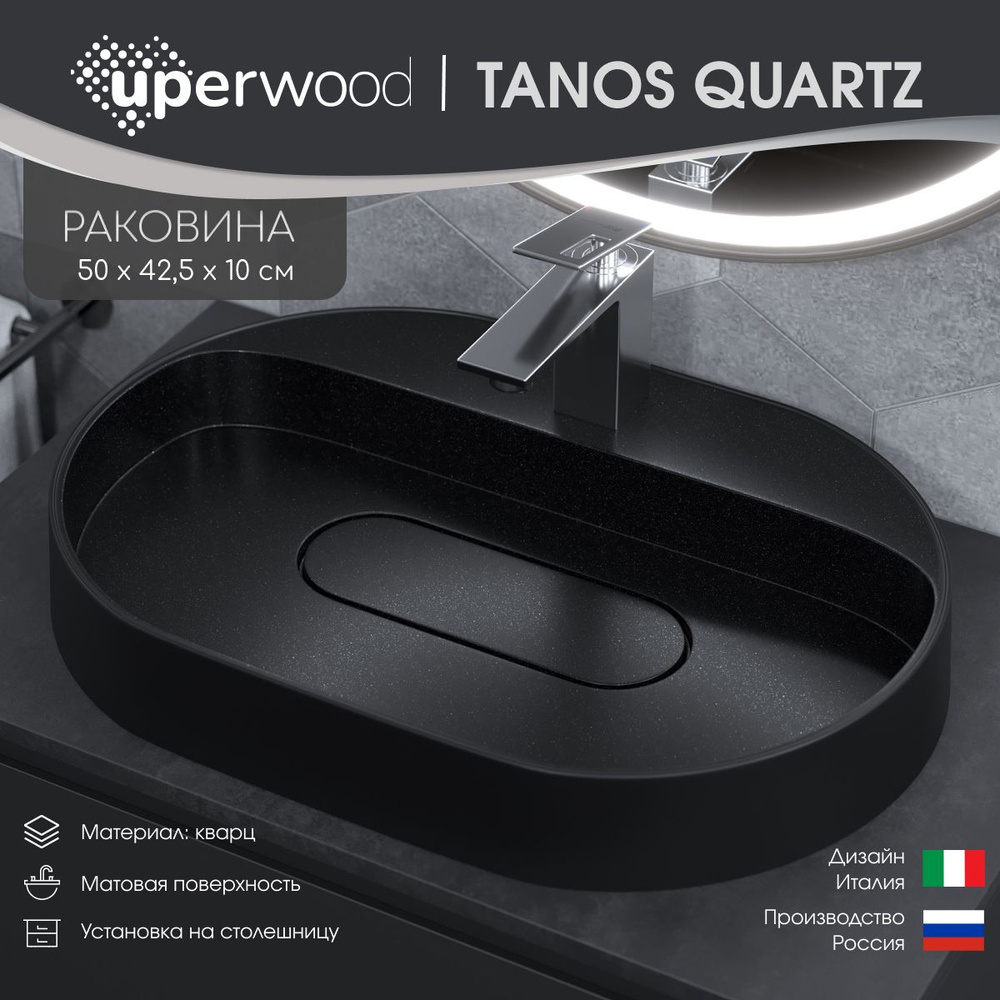 Раковина накладная кварцевая Uperwood Tanos Quartz 55х40х10 см, овальная, черная матовая, космос  #1