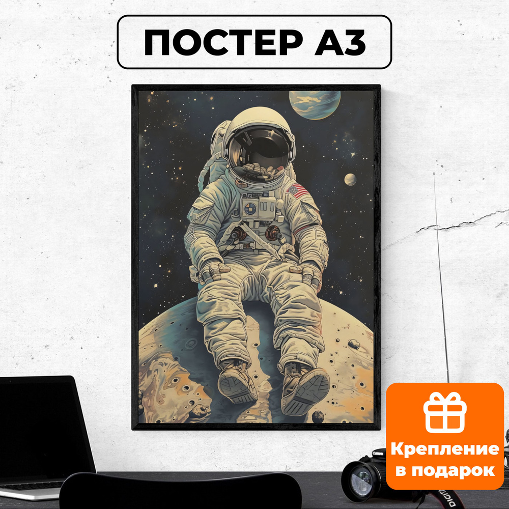 Постер - Человек и космос #2 / картина / плакат на стену для интерьера 30х42 см формата А3 без рамки #1