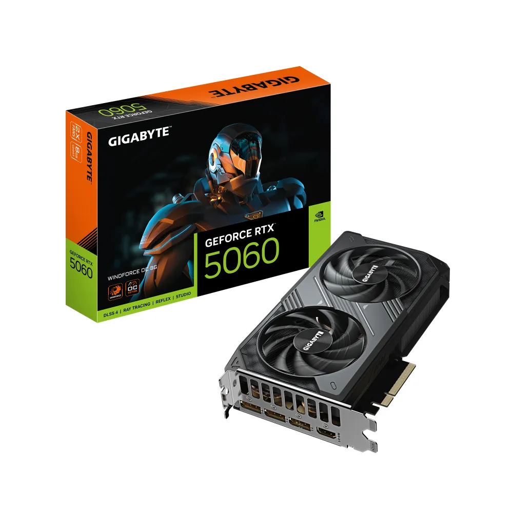 Gigabyte Видеокарта GeForce RTX 5060 WINDFORCE OC 8 ГБ (GV-N5060WF2OC-8GD)