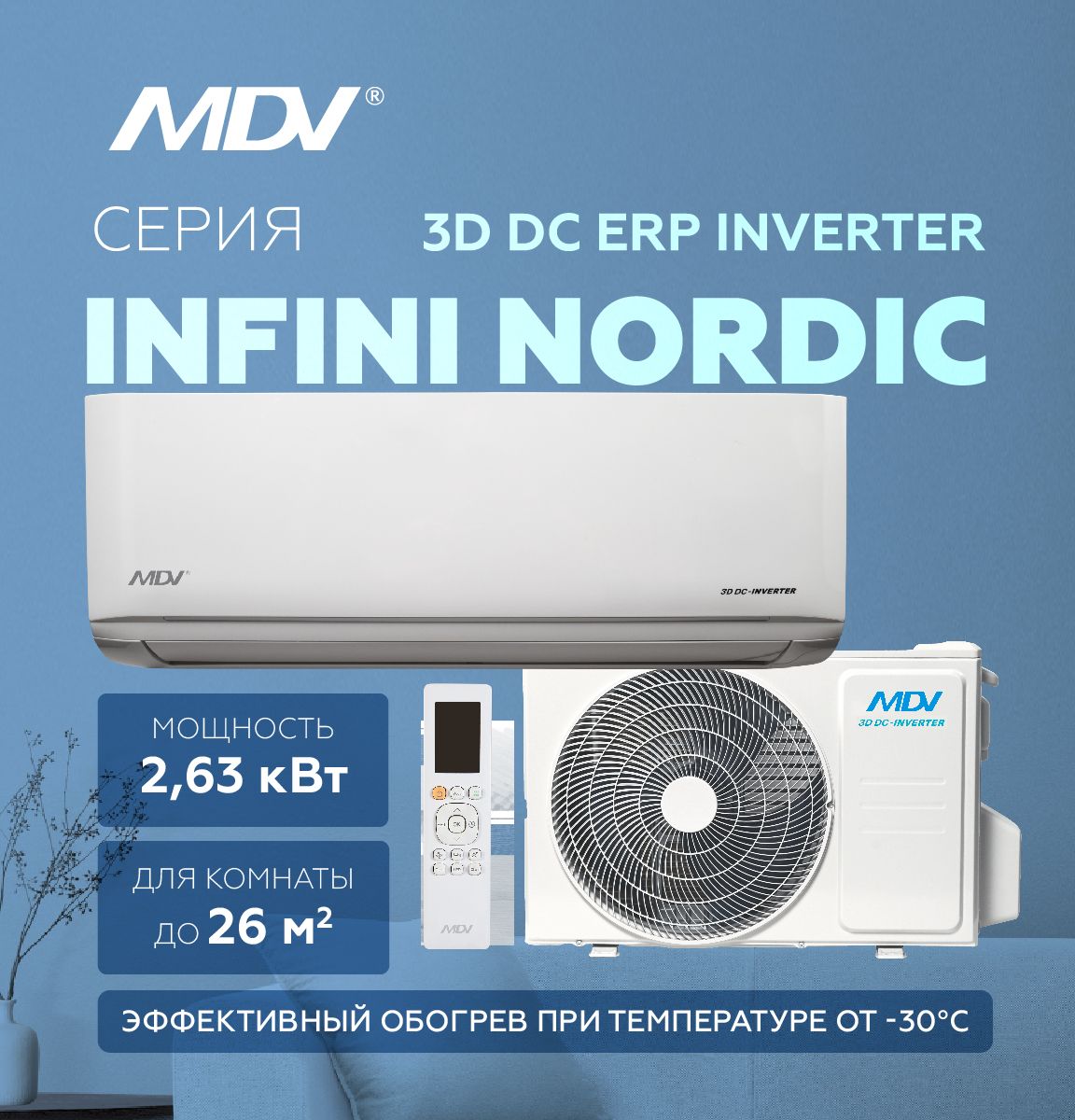 Настенный кондиционер MDV INFINII Nordic Heat Pump MDSAN-09HRFN8 / MDOAN-09HFN8