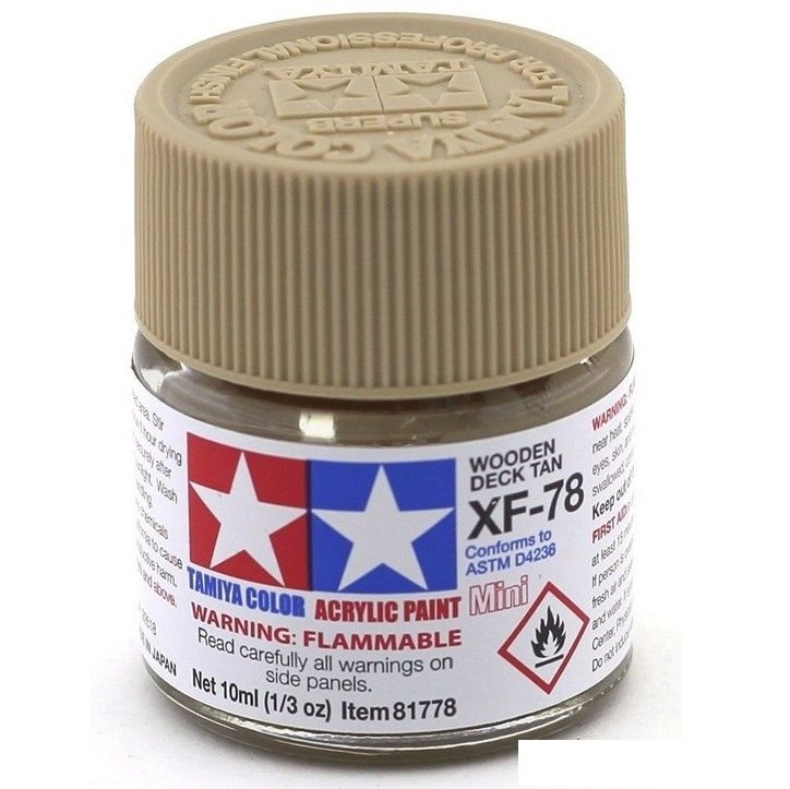 Краска акриловая XF-78 Wooden Deck Tan, acrylic paint mini 10 ml. (Коричневый палубный матовый) Tamiya #1