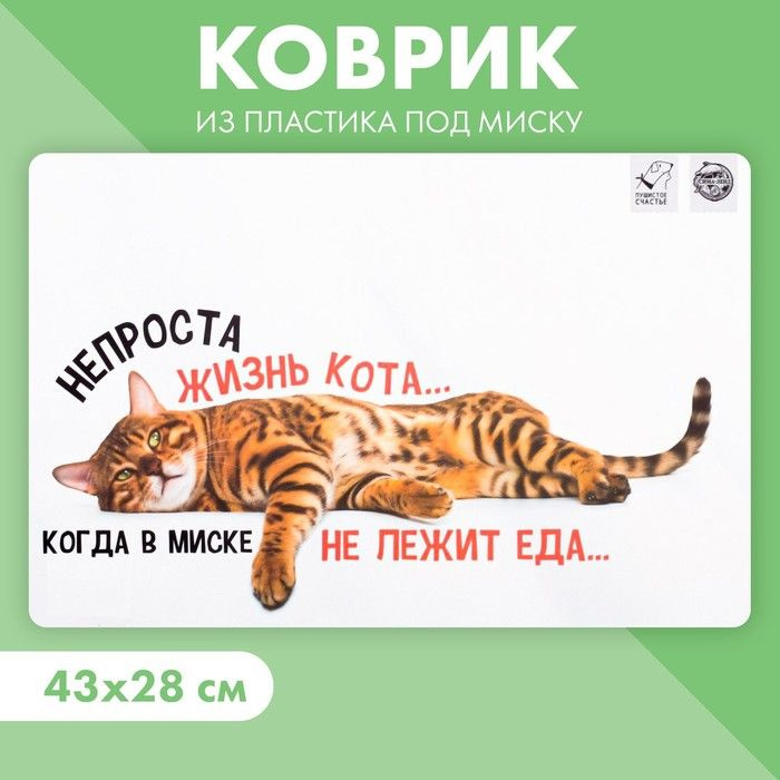 Коврик под миску "Не проста жизнь кота", 43х28 см / 5494965 #1