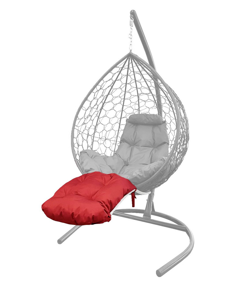 Подставка для ног на кресло подвесное, с ротангом белое, красная подушка  #1