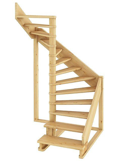 Стационарная лестница из массива сосны, 900х1650 мм, 14 ступеней  #1