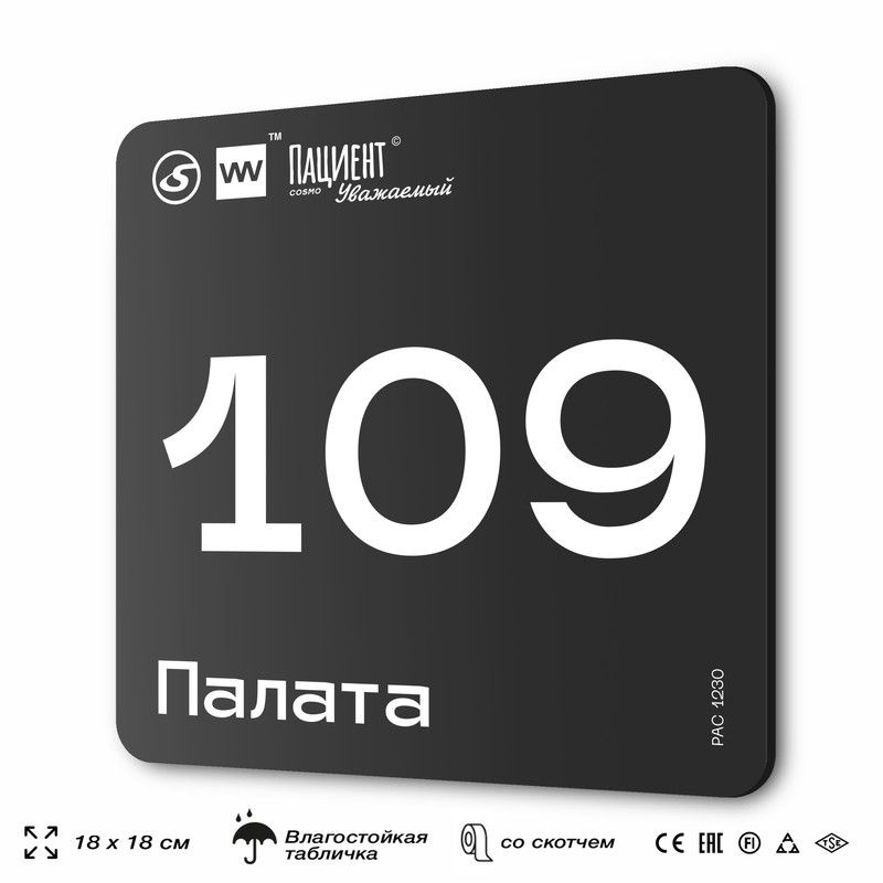 Табличка информационная "Палата №109" для медучреждения, 18х18 см, пластиковая, SilverPlane x Айдентика #1