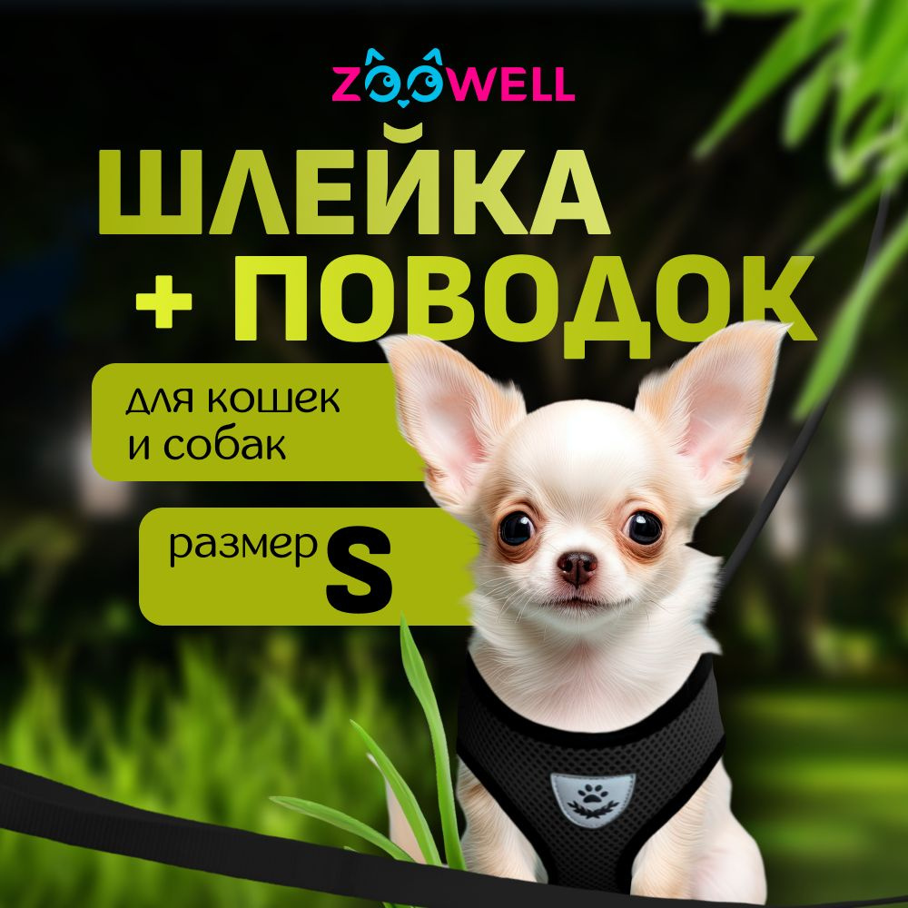 Шлейка и поводок для кошек, маленьких пород собак и хорьков ZOOWELL, набор для прогулок, черный размер #1