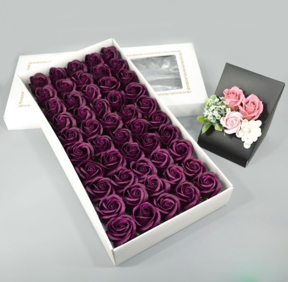 Розы из мыла 50шт 6см "пурпурно-черный" (1уп) №41 #1