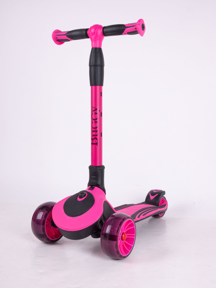 Самокат детский трехколесный BUGGY (2024) pink (розовый) / складной / светящиеся колеса / для девочки #1