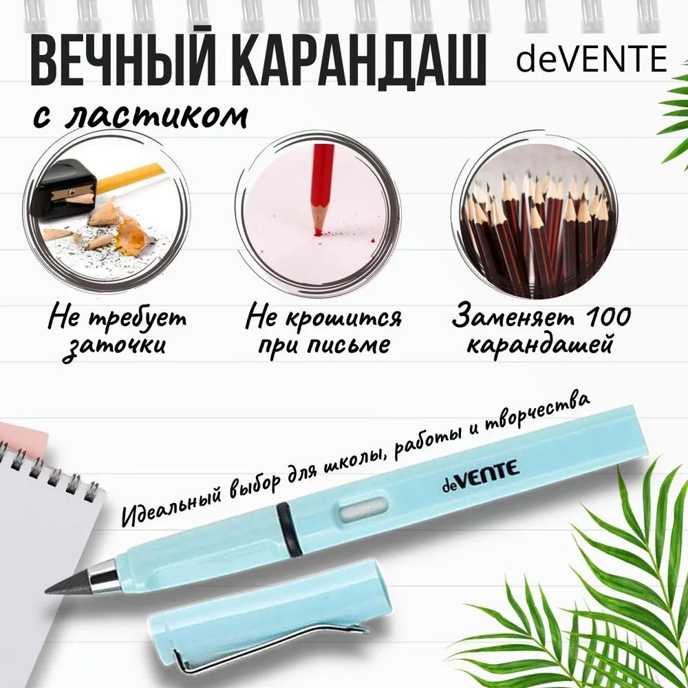 Вечный Карандаш deVENTE Perpetum Pastel с ластиком, бирюзовый #1