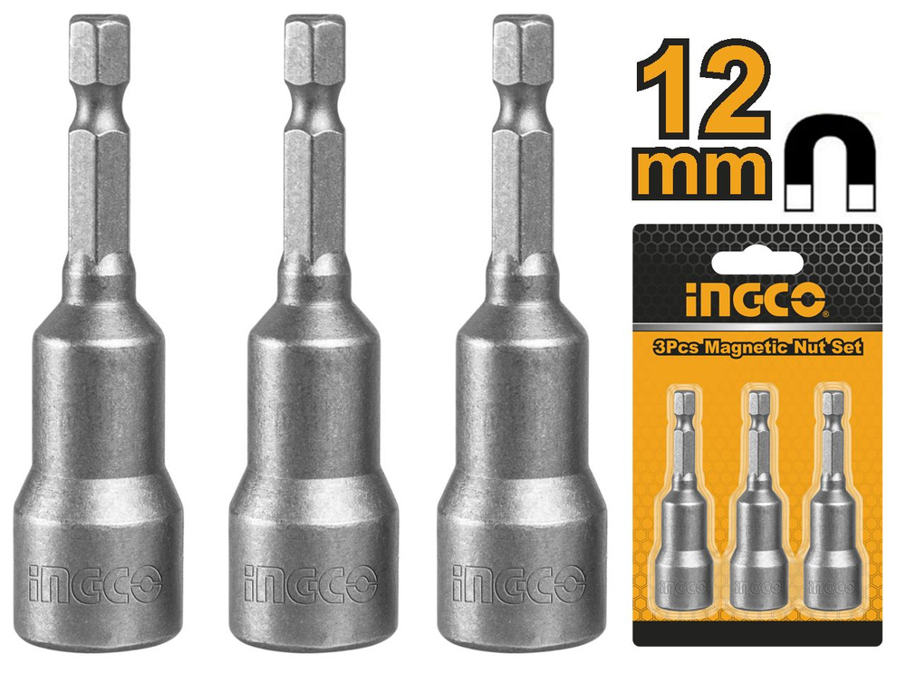 Насадка торцевая на шуруповерт INGCO 1/4" 12 мм 3 шт #1