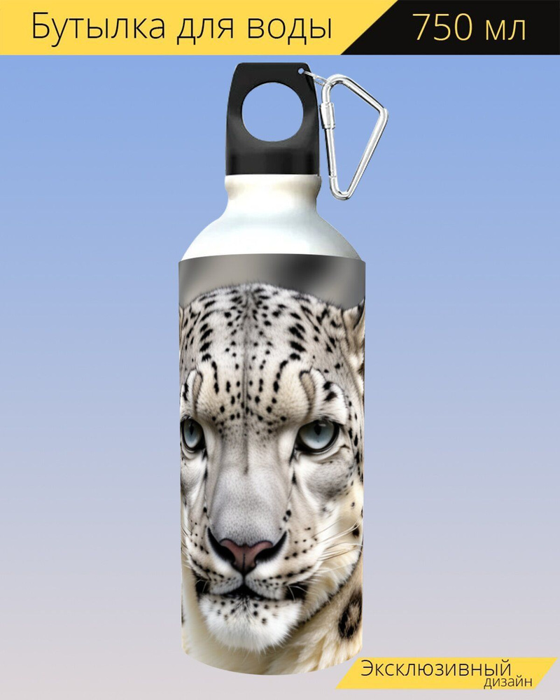 бутылка для воды любителям животных "Животные, снежный барс, красивый" для походов и отдыха, 750мл.  #1