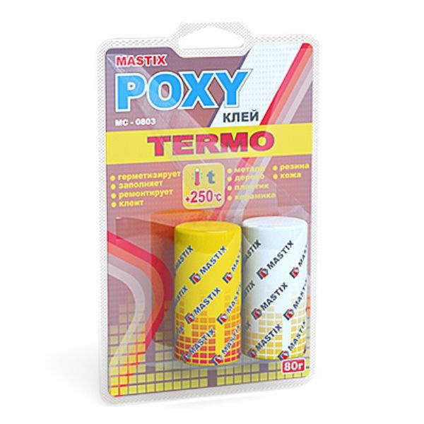 Клей универсальный MASTIX эпоксидный POXY TERMO термостойкий (2 тубы по 40гр), 6 шт.  #1