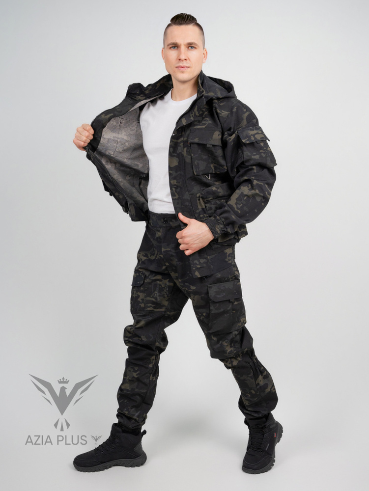 Тактический костюм Следопыт короткий летний Ткань Рипстоп водоотталкивающий цвет Черный Мультикам  #1