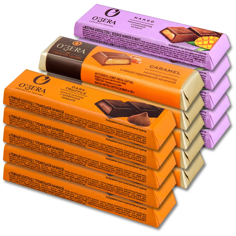 Шоколадный батончик Озера 3 вкуса: Трюфель, Карамель, Манго, 50 г, 15 шт.  #1