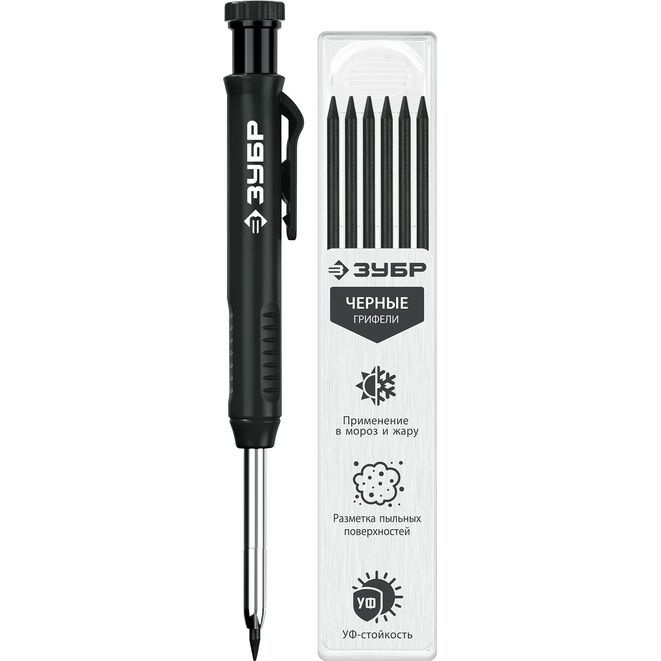 Автоматический строительный карандаш ЗУБР, черный, HB, 6 сменных грифелей  #1