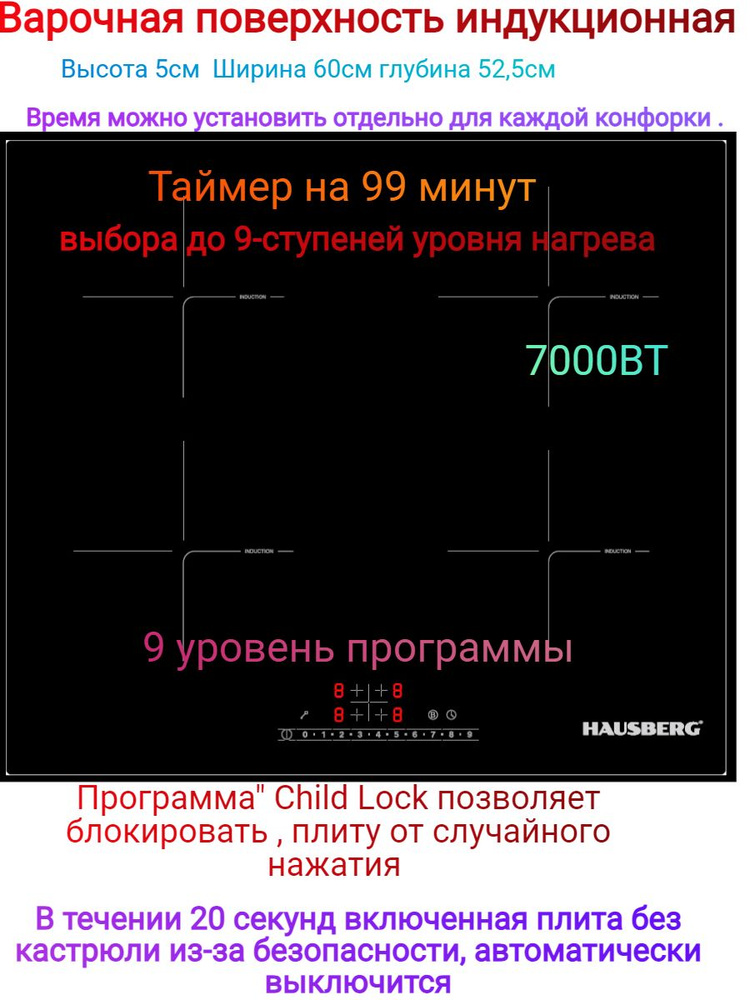 HAUSBERG RU Индукционная варочная панель 1835, черный #1