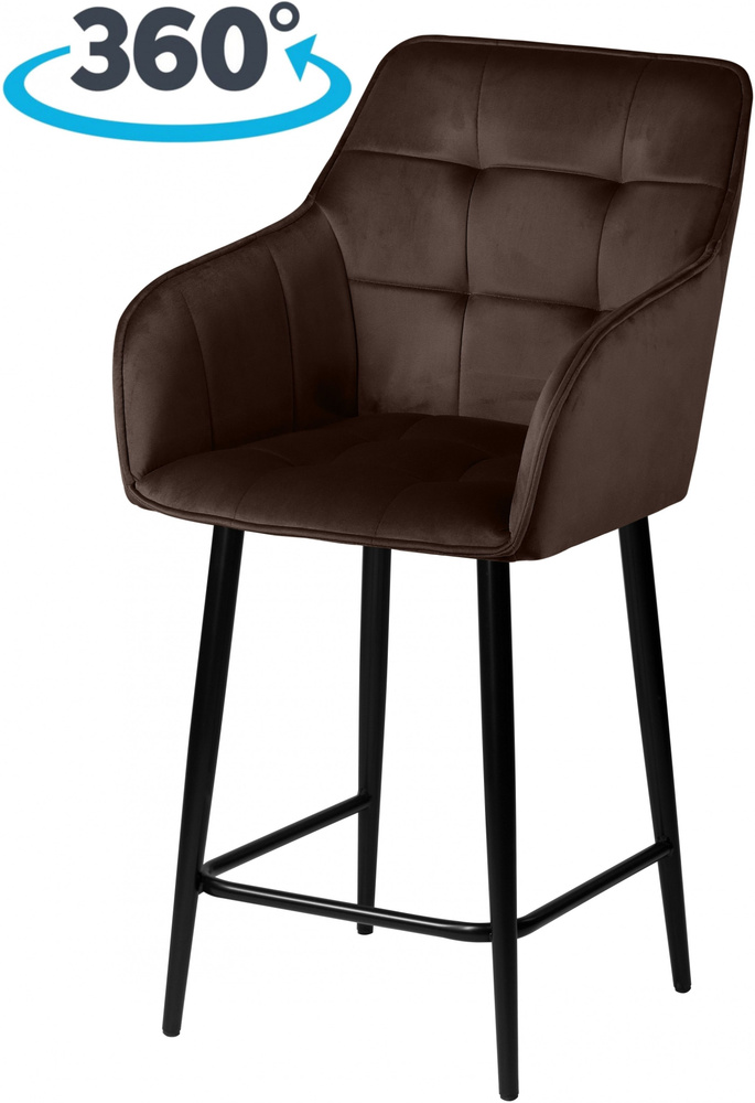 Полубарный поворотный мягкий стул со спинкой и подлокотниками Мони 65 см коричневый / черный  #1