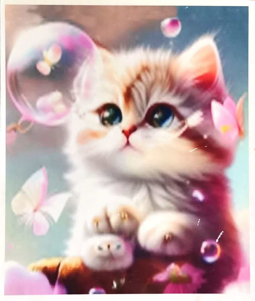 Алмазная мозаика с подрамником, Розовые мечты котенка, 40х30 см, 6+  #1