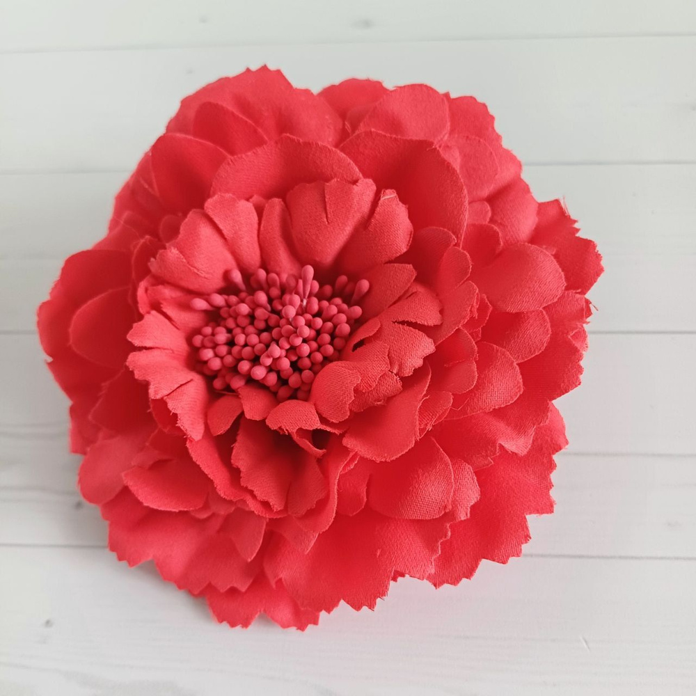 Заколка - брошь цветок Пион, диаметр 11 см, красная #1