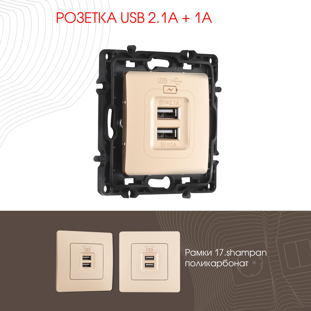 Розетка USB 2.1А+1А Arte Milano 217.46-1.shampan #1