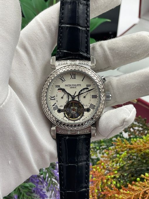 Мужские наручные часы Patek Philippe с кожаным ремешком в подарочной упаковке  #1