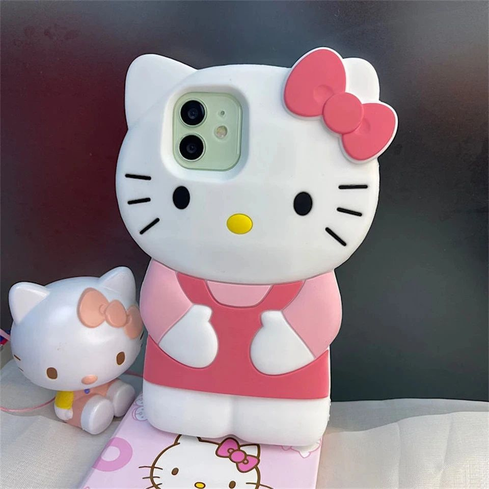 3D стереоскопические чехлы Hello Kitty для iPhone 15 14 13 12 11 ProMax Mini XR XS 8 Plus Мягкая силиконовая #1