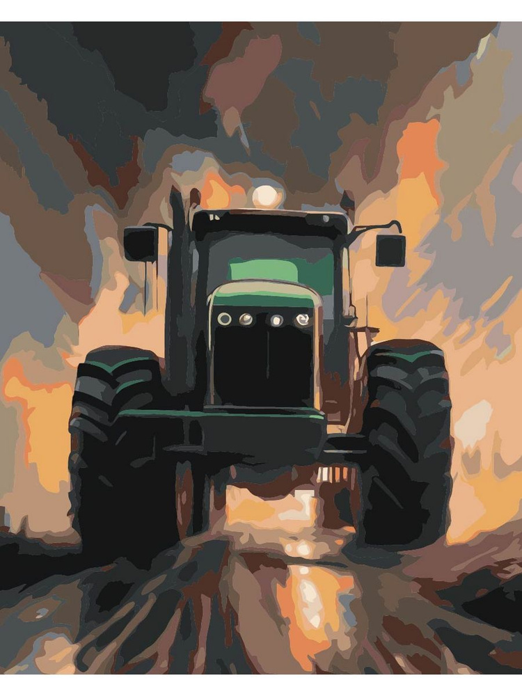 Картина по номерам трактор на холсте с деревянным подрамником размер 40х50, акриловые краски, кисточки, #1
