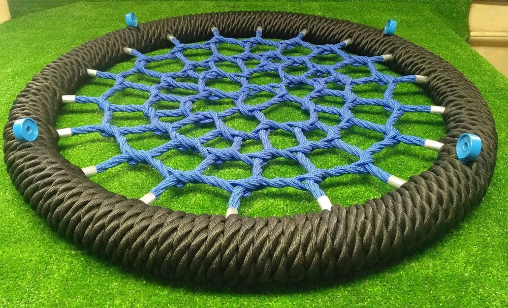 Садовые качели гнездо ЗАКАЧАЙСЯ АНТИВАНДАЛЬНЫЕ диаметр 120 см цвет обода Черный цвет сети Синий толщина #1