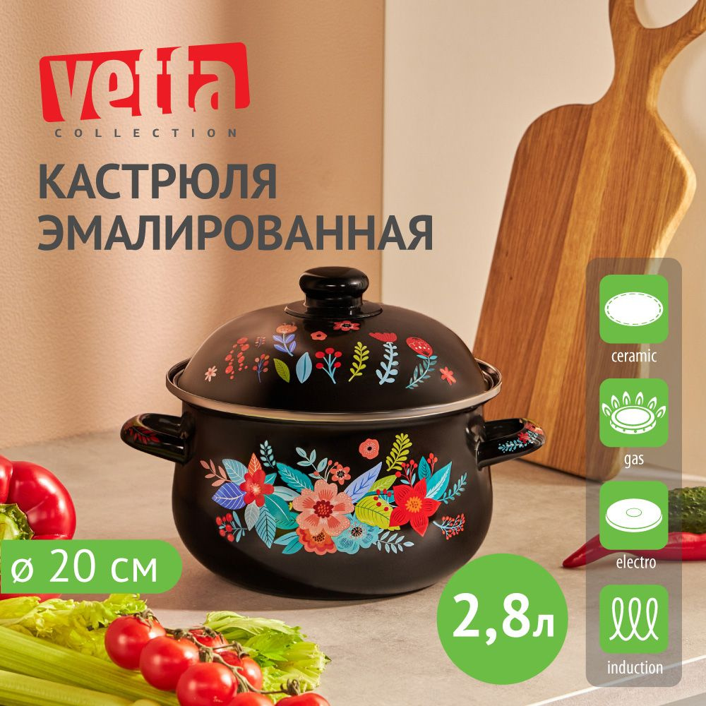 Кастрюля эмалированная VETTA Колор, 2,8 л , диаметр 20 см, крышка в комплекте, индукция  #1